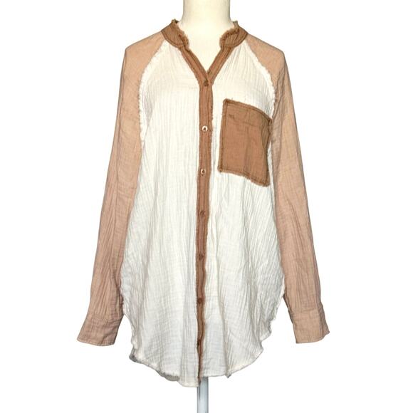 Aerie Pool-To-Party Oversized Cover-Up Shirt in Cappucino Color Black Womens XS - Picture 2 of 11